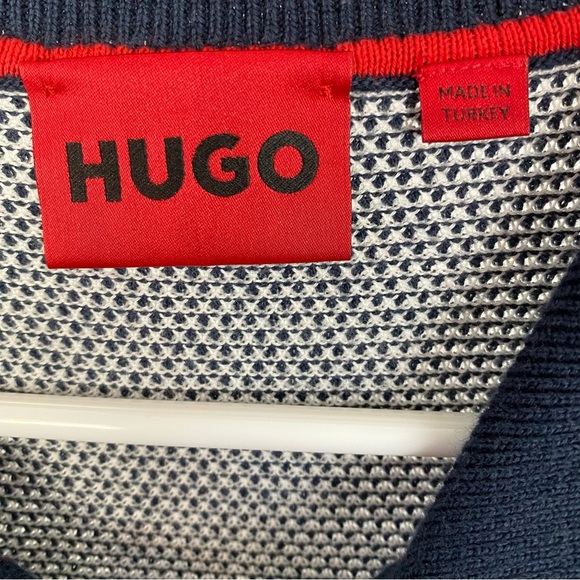Hugo Boss Sweater Polo Mens Size Medium Navy Blue Short Sleeve Pullover - Picture 5 of 8